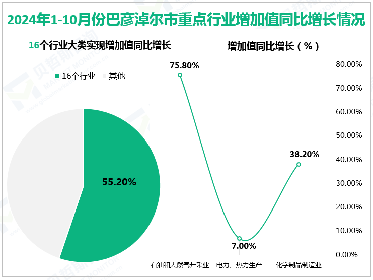 2024年1-10月份巴彦淖尔市重点行业增加值同比增长情况