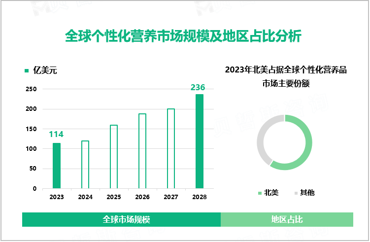 全球个性化营养市场规模及地区占比分析