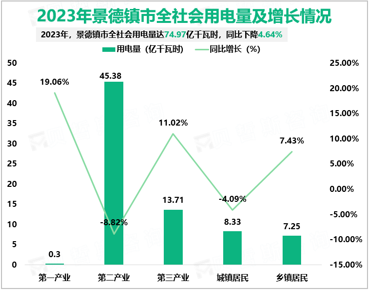 2023年景德镇市全社会用电量及增长情况