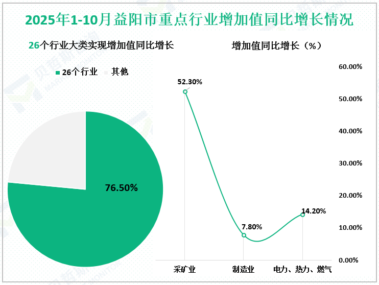 2025年1-10月益阳市重点行业增加值同比增长情况