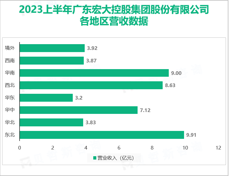 2023上半年广东宏大控股集团股份有限公司 各地区营收数据