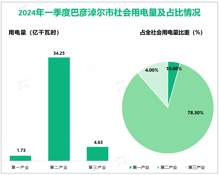 2024年一季度巴彦淖尔市社会用电量及占比情况