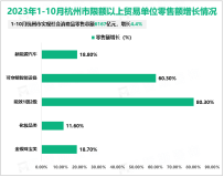 2023年1-10月杭州市实现社会消费品零售总额6167亿元，增长4.4%