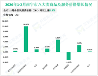 2026年1-2月南宁市一般公共预算收入同比增长6.2%，比上年同期提高2.5%