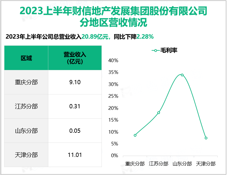 2023上半年财信地产发展集团股份有限公司分地区营收情况